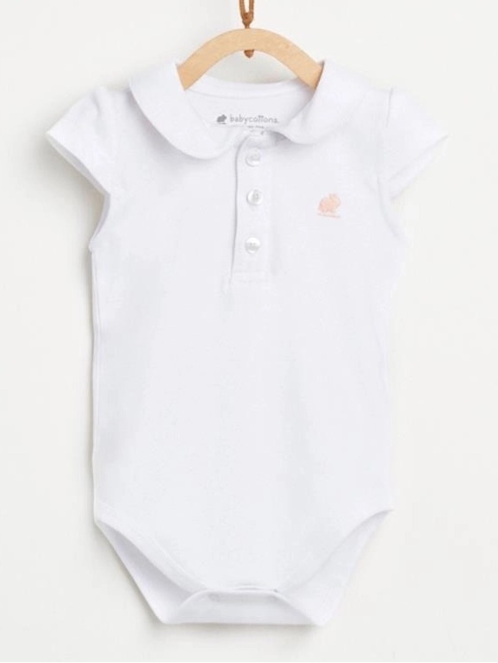 Babycottons White Pima Cotton Collared Bodysuit Bunny Logo Luxury Onesie 12M
